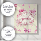 Personalised Name Watercolor Pink Ribbon Bows Lavender Background Custom  Bespoke Canvas Wall Art Print Decor Picture Ready to Hang