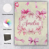 Personalised Name Watercolor Pink Ribbon Bows Lavender Background Custom  Bespoke Canvas Wall Art Print Decor Picture Ready to Hang