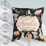 Custom Name Woodland Animals Koala Kangaroo Floral Pattern Black Square Filled Cushion Throw Pillow Sofa Bed Home Decor Zip Washable UK Made