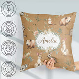 Custom Name Woodland Animals Koala Kangaroo Floral Pattern Brown Square Filled Cushion Throw Pillow Sofa Bed Home Decor Zip Washable UK Made