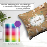 Custom Name Woodland Animals Koala Kangaroo Floral Pattern Brown Square Filled Cushion Throw Pillow Sofa Bed Home Decor Zip Washable UK Made