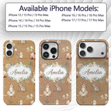 Cute Woodland Animals Koala Kangaroo Bear Floral Custom Name Protective Phone Case Mobile Cover Durable Everyday Smartphone Shock Resistant