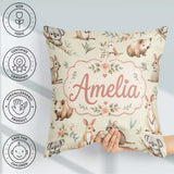 Custom Name Woodland Animals Koala Kangaroo Floral Pattern Cream Square Filled Cushion Throw Pillow Sofa Bed Home Decor Zip Washable UK Made