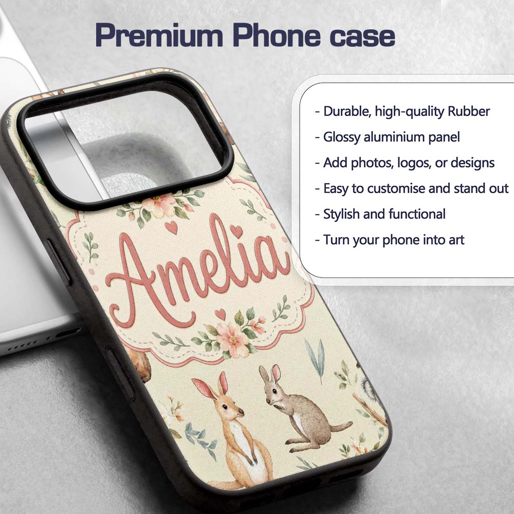 Cute Woodland Animals Koala Kangaroo Bear Floral Custom Name Protective Phone Case Mobile Cover Durable Everyday Smartphone Shock Resistant