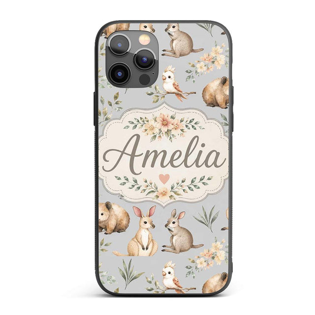 Cute Woodland Animals Koala Kangaroo Bear Floral Custom Name Protective Phone Case Mobile Cover Durable Everyday Smartphone Shock Resistant