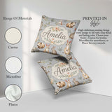 Custom Name Cute Woodland Animals Koala Bear Floral Pattern Grey Square Filled Cushion Throw Pillow Sofa Bed Home Decor Zip Washable UK Made