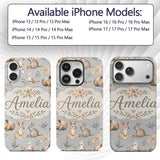 Cute Woodland Animals Koala Kangaroo Bear Floral Custom Name Protective Phone Case Mobile Cover Durable Everyday Smartphone Shock Resistant