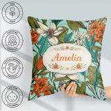 Custom Name Tropical Floral Leaves Blue Seamless Pattern Lovely Square Filled Cushion Throw Pillow Sofa Bed Home Decor Zip Washable UK Made