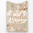 Cute Woodland Animals Koala Kangaroo Bear Floral Pattern Taupe  Personalised Custom Name Super Soft Fleece Blanket Bed Sofa Throw