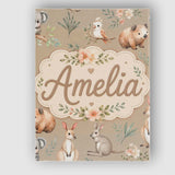 Personalised Name Cute Woodland Animals Custom  Modern Room Accent Elegant Feature Canvas Wall Art Print Decor Picture Ready to Hang