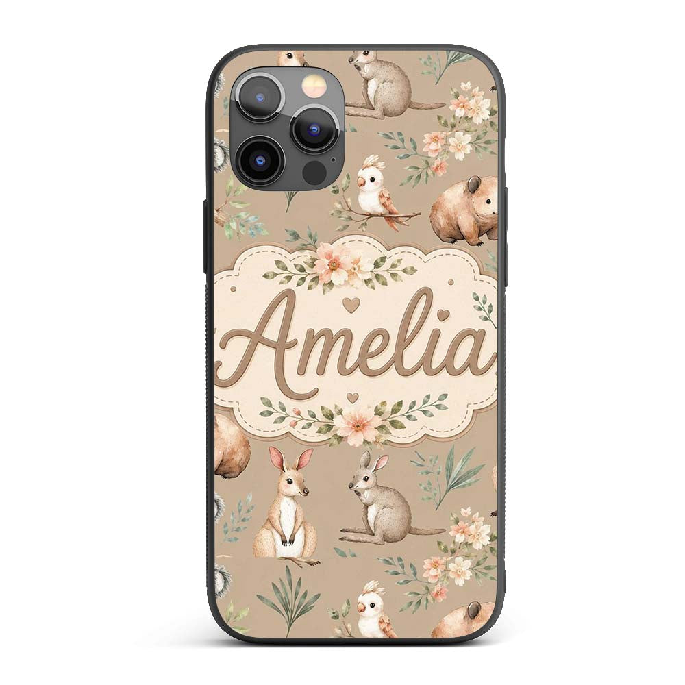 Cute Woodland Animals Koala Kangaroo Bear Floral Custom Name Protective Phone Case Mobile Cover Durable Everyday Smartphone Shock Resistant