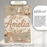 Cute Woodland Animals Koala Kangaroo Bear Floral Pattern Taupe  Personalised Custom Name Super Soft Fleece Blanket Bed Sofa Throw