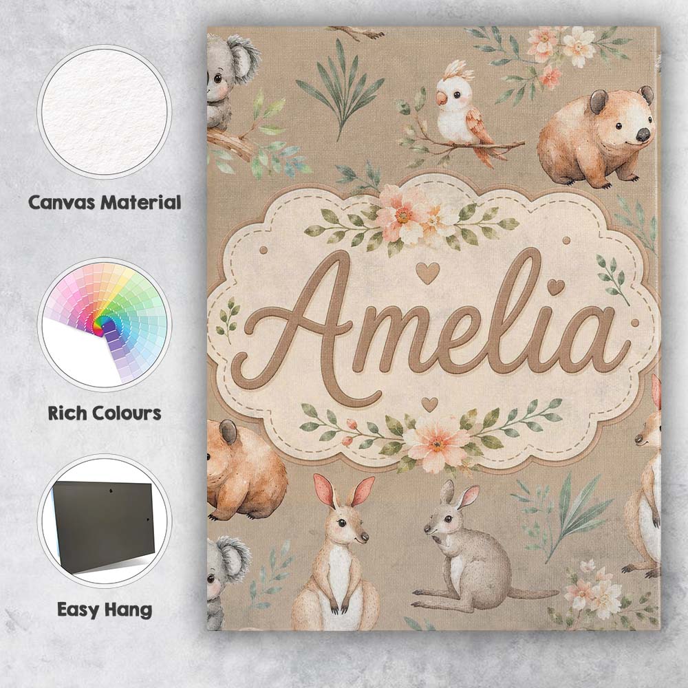 Personalised Name Cute Woodland Animals Custom  Modern Room Accent Elegant Feature Canvas Wall Art Print Decor Picture Ready to Hang