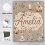 Personalised Name Cute Woodland Animals Custom  Modern Room Accent Elegant Feature Canvas Wall Art Print Decor Picture Ready to Hang
