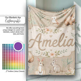 Cute Woodland Animals Koala Kangaroo Bear Floral Pattern Taupe  Personalised Custom Name Super Soft Fleece Blanket Bed Sofa Throw