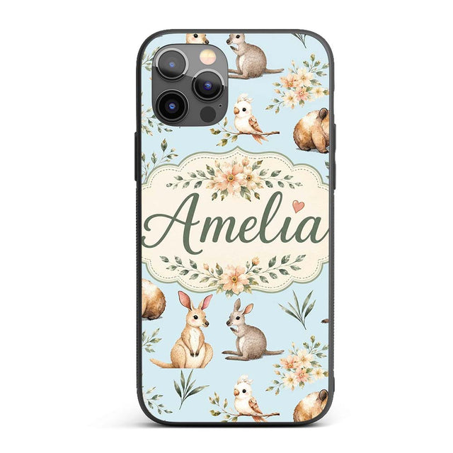 Cute Woodland Animals Koala Kangaroo Bear Floral Custom Name Protective Phone Case Mobile Cover Durable Everyday Smartphone Shock Resistant