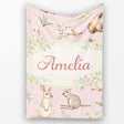 Cute Woodland Animals Koala Kangaroo Bear Floral Pattern Blush Pink  Personalised Custom Name Super Soft Fleece Blanket Bed Sofa Throw