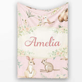 Cute Woodland Animals Koala Kangaroo Bear Floral Pattern Blush Pink  Personalised Custom Name Super Soft Fleece Blanket Bed Sofa Throw