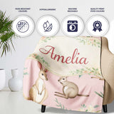 Cute Woodland Animals Koala Kangaroo Bear Floral Pattern Blush Pink  Personalised Custom Name Super Soft Fleece Blanket Bed Sofa Throw
