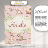Cute Woodland Animals Koala Kangaroo Bear Floral Pattern Blush Pink  Personalised Custom Name Super Soft Fleece Blanket Bed Sofa Throw