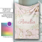 Cute Woodland Animals Koala Kangaroo Bear Floral Pattern Blush Pink  Personalised Custom Name Super Soft Fleece Blanket Bed Sofa Throw