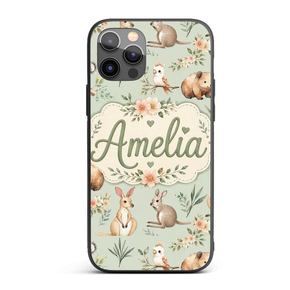 Cute Woodland Animals Koala Kangaroo Bear Floral Custom Name Protective Phone Case Mobile Cover Durable Everyday Smartphone Shock Resistant