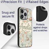 Cute Woodland Animals Koala Kangaroo Bear Floral Custom Name Protective Phone Case Mobile Cover Durable Everyday Smartphone Shock Resistant