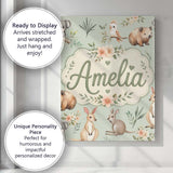 Personalised Name Cute Woodland Animals Custom  Modern Room Accent Elegant Feature Canvas Wall Art Print Decor Picture Ready to Hang