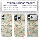 Cute Woodland Animals Koala Kangaroo Bear Floral Custom Name Protective Phone Case Mobile Cover Durable Everyday Smartphone Shock Resistant