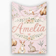 Cute Woodland Animals Koala Kangaroo Bear Floral Pattern Mauve  Personalised Custom Name Super Soft Fleece Blanket Bed Sofa Throw