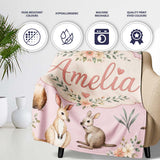 Cute Woodland Animals Koala Kangaroo Bear Floral Pattern Mauve  Personalised Custom Name Super Soft Fleece Blanket Bed Sofa Throw