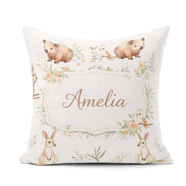 Custom Name Cute Safari Animals Lion Giraffe Zebra Pattern Black Square Filled Cushion Throw Pillow Sofa Bed Home Decor Zip Washable UK Made