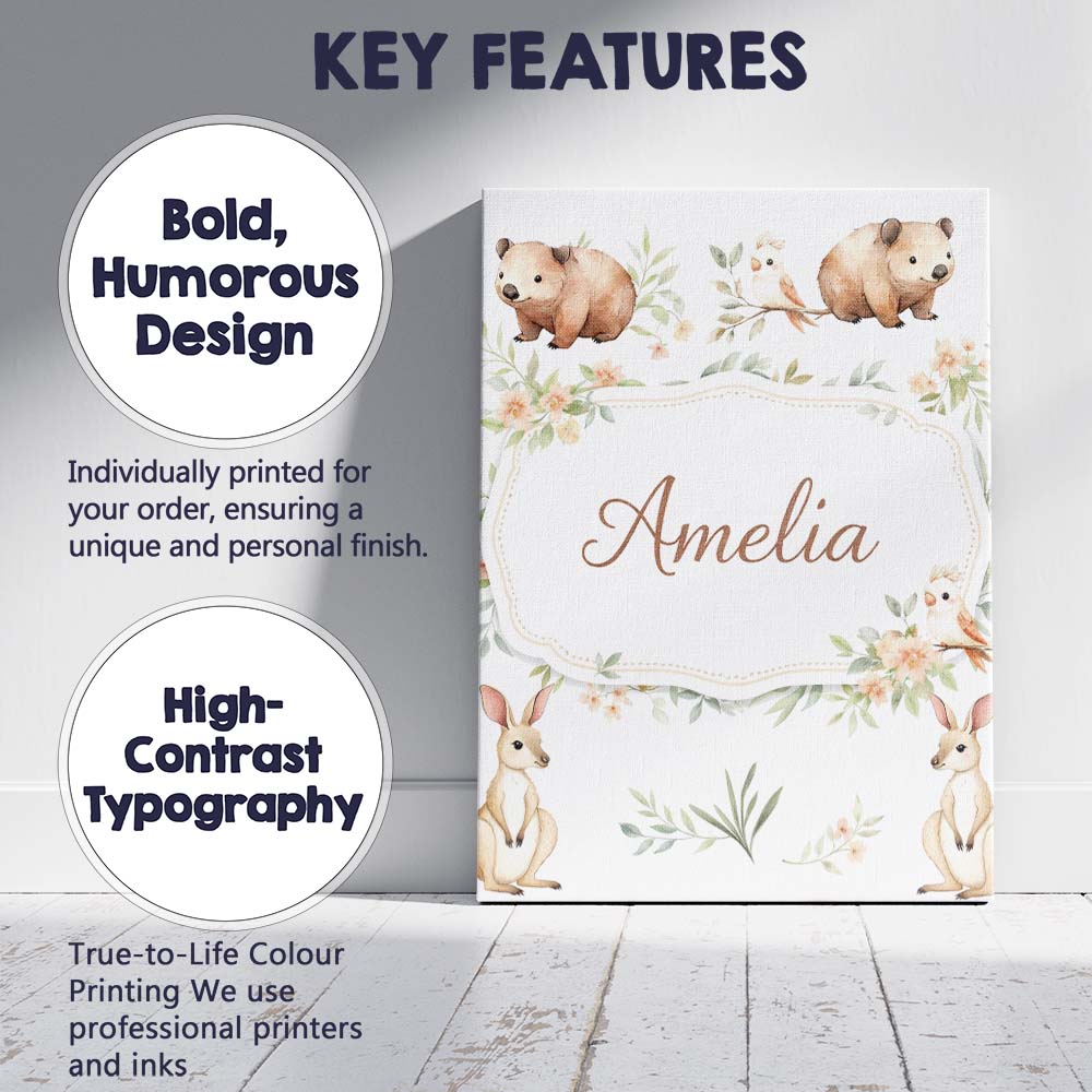 Personalised Name Cute Safari Animals Lion Custom  Unique Gift Idea Elegant Feature Canvas Wall Art Print Decor Picture Ready to Hang