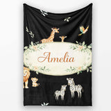 Cute Safari Animals Lion Giraffe Zebra Elephant Pattern Brown Lovely  Personalised Custom Name Super Soft Fleece Blanket Bed Sofa Throw