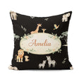 Custom Name Cute Safari Animals Lion Giraffe Zebra Pattern Brown Square Filled Cushion Throw Pillow Sofa Bed Home Decor Zip Washable UK Made