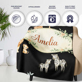Cute Safari Animals Lion Giraffe Zebra Elephant Pattern Brown Lovely  Personalised Custom Name Super Soft Fleece Blanket Bed Sofa Throw