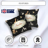 Custom Name Cute Safari Animals Lion Giraffe Zebra Pattern Brown Square Filled Cushion Throw Pillow Sofa Bed Home Decor Zip Washable UK Made