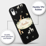 Cute Safari Animals Lion Giraffe Zebra Elephant Custom Name Protective Phone Case Mobile Cover Durable Everyday Smartphone Shock Resistant