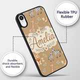 Cute Safari Animals Lion Giraffe Zebra Elephant Custom Name Protective Phone Case Mobile Cover Durable Everyday Smartphone Shock Resistant