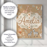 Personalised Name Cute Safari Animals Lion Custom  Unique Gift Idea Elegant Feature Canvas Wall Art Print Decor Picture Ready to Hang