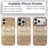 Cute Safari Animals Lion Giraffe Zebra Elephant Custom Name Protective Phone Case Mobile Cover Durable Everyday Smartphone Shock Resistant