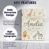 Personalised Name Cute Safari Animals Lion Custom  Unique Gift Idea Elegant Feature Canvas Wall Art Print Decor Picture Ready to Hang
