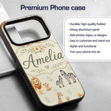 Cute Safari Animals Lion Giraffe Zebra Elephant Custom Name Protective Phone Case Mobile Cover Durable Everyday Smartphone Shock Resistant