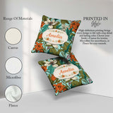 Custom Name Tropical Floral Leaves Blue Seamless Pattern Lovely Square Filled Cushion Throw Pillow Sofa Bed Home Decor Zip Washable UK Made