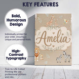 Personalised Name Cute Safari Animals Custom Modern Room Accent Creative Decorator Style Canvas Wall Art Print Decor Picture Ready to Hang
