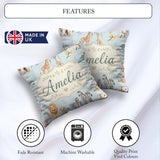 Custom Name Cute Safari Animals Giraffe Lion Zebra Seamless Blue Square Filled Cushion Throw Pillow Sofa Bed Home Decor Zip Washable UK Made