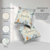 Custom Name Cute Safari Animals Giraffe Lion Zebra Seamless Blue Square Filled Cushion Throw Pillow Sofa Bed Home Decor Zip Washable UK Made