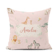 Custom Name Safari Animals Giraffe Lion Zebra Pattern Blush Pink Square Filled Cushion Throw Pillow Sofa Bed Home Decor Zip Washable UK Made