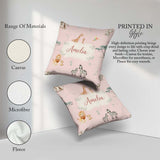 Custom Name Safari Animals Giraffe Lion Zebra Pattern Blush Pink Square Filled Cushion Throw Pillow Sofa Bed Home Decor Zip Washable UK Made