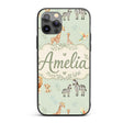 Cute Safari Animals Giraffe Lion Zebra Parrot Custom Name Protective Phone Case Mobile Cover Durable Everyday Smartphone Shock Resistant